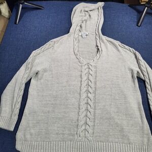 Tommy Bahama Gray Cable Knit Hooded Sweater Pullover XL Linen Blend Nautical